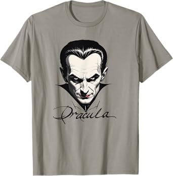 Bram Stoker Vampire Novel Character Dracula Portrait and Signature T-Shirt