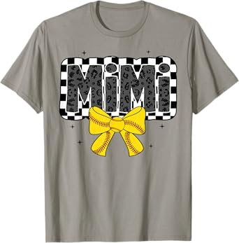 Cute Softball Mimi Ballpark Coquette Bow Grandma Mothers Day T-Shirt
