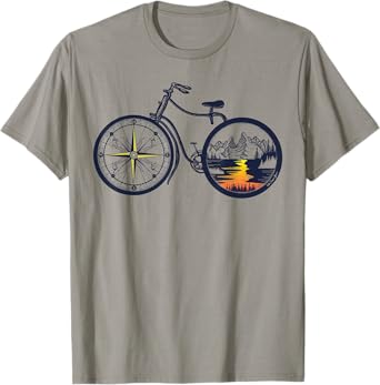 Retro Bicycle with Compass and Mountains - Cycling T-Shirt