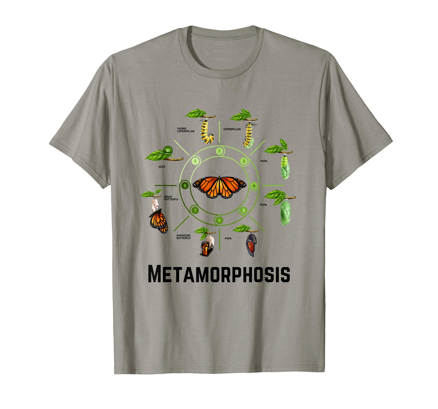Funny Caterpillar Lifecycle Metamorphosis Monarch Butterfly T-Shirt