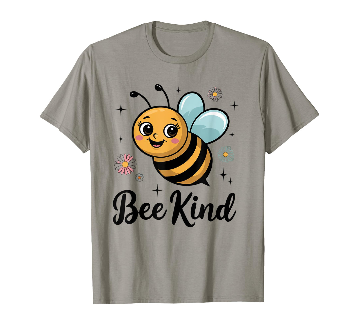 Bee Kind Smiling Cute Bumblebee with Flowers Positive Art T-Shirt