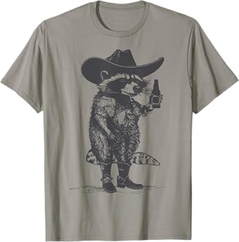 Vintage Raccoon With Beer Racoon Western Country Trash Panda T-Shirt