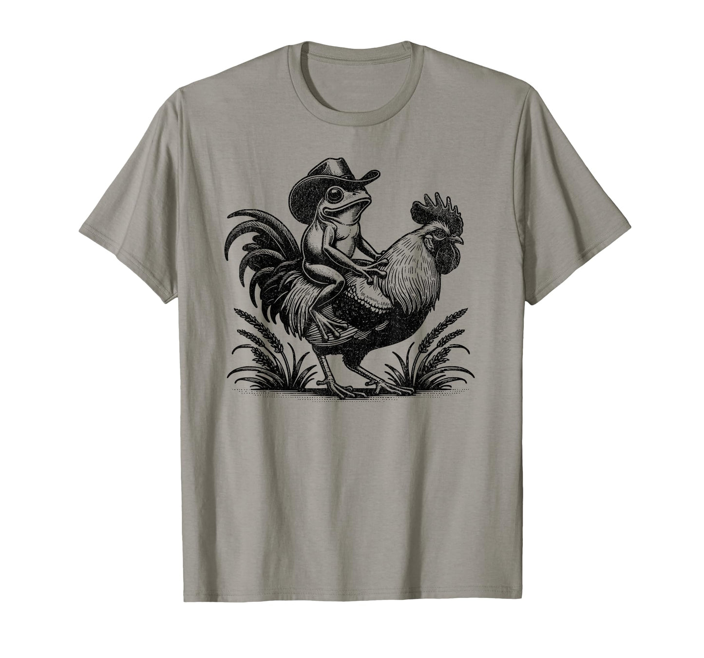 Funny Frog With Cowboy Hat Riding Rooster Country Life T-Shirt