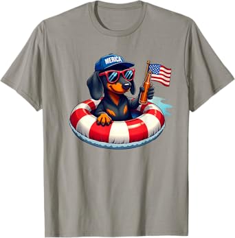 Summer Vacation Beach US Flag Dachshund Drinking Beer T-Shirt