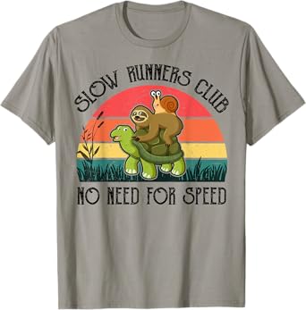 Funny Lazy Sloth Shirt Snail Riding Turtle Slow Runners Club T-Shirt