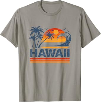 Hawaii Vacation Sunset Cute 70S Vintage Retro Beach T-Shirt