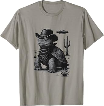 Funny Cowboy Tortoise UFO Alien Western Space Tortoise T-Shirt