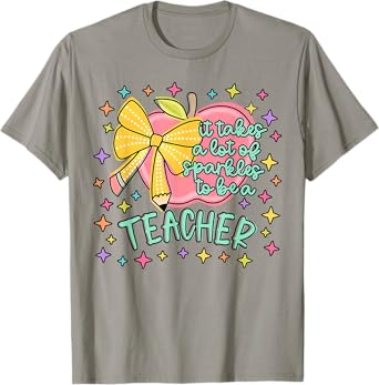 Teacher Coquette Bow Apple Pencil Back To School First Day T-Shirt