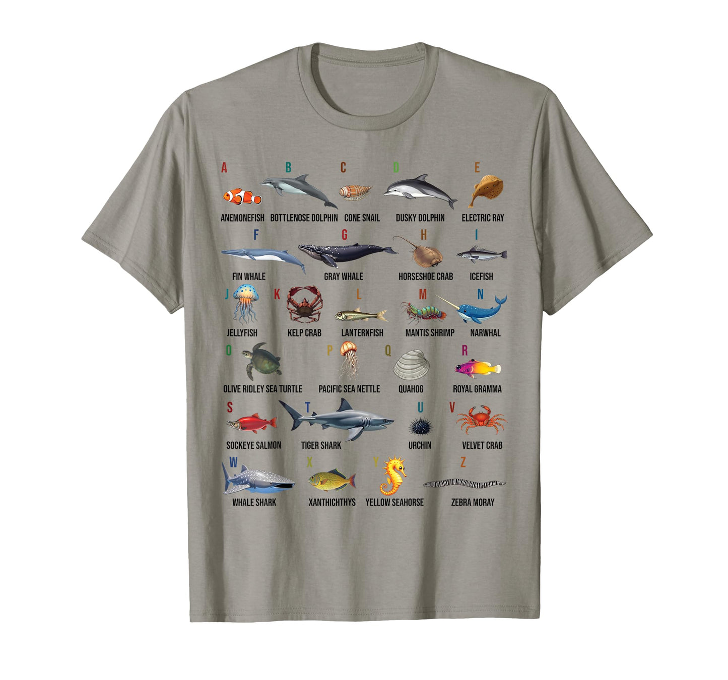A-Z Ocean Life Alphabet Marine Creatures Exploration T-Shirt