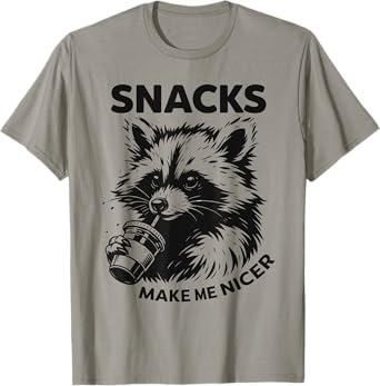Funny Raccoon Snacks Make Me Nicer Cute Animal Vintage Snack T-Shirt