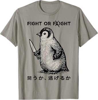Funny Penguin Fight Or Flight Meme Penguin With Knife T-Shirt