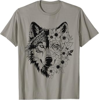 Floral Wolf Flowers Wolf Face For Wolves Lover Women Wolf T-Shirt