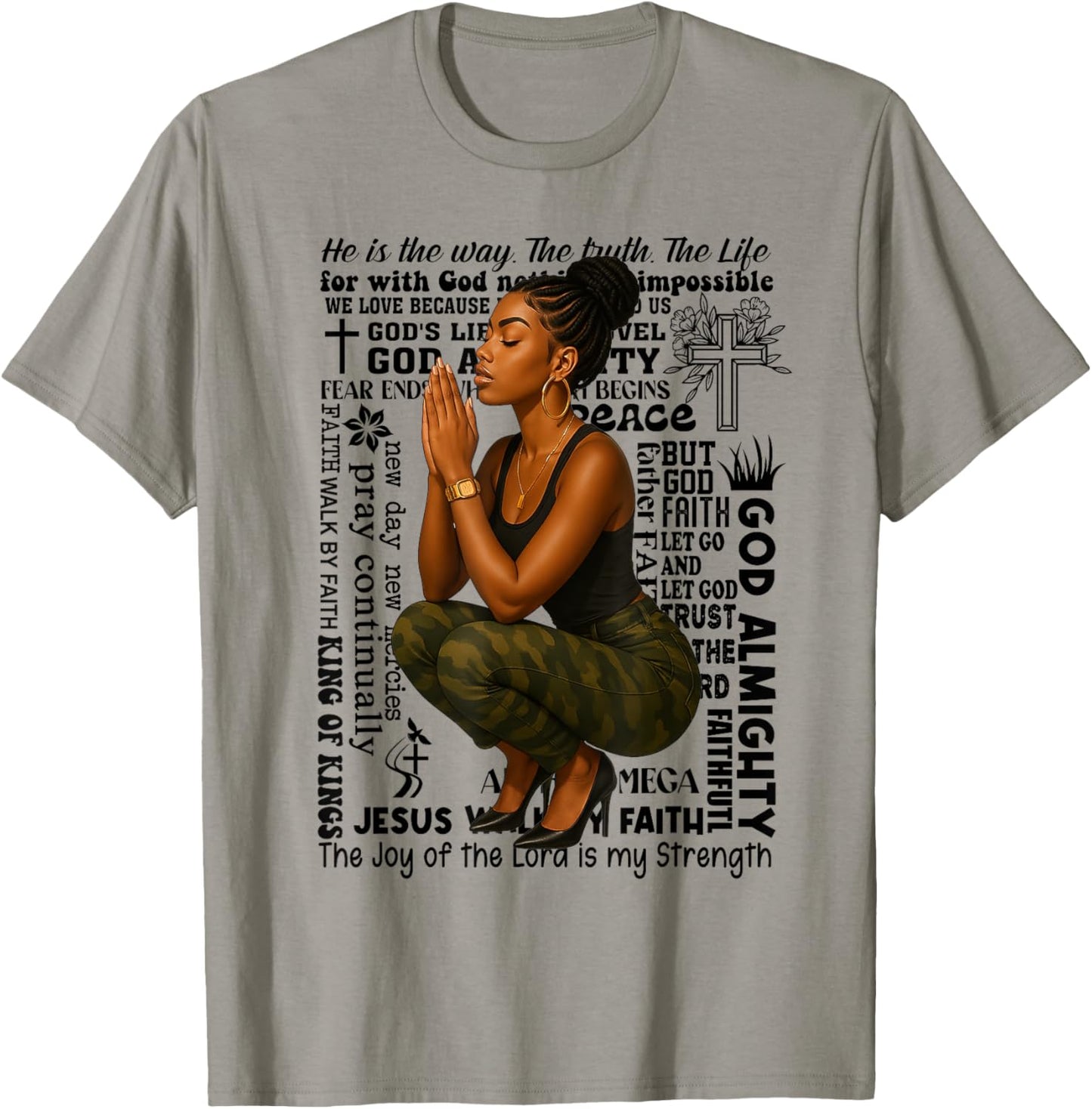 Prayer Warrior Locs Christian Black Woman Camo Bandana T-Shirt