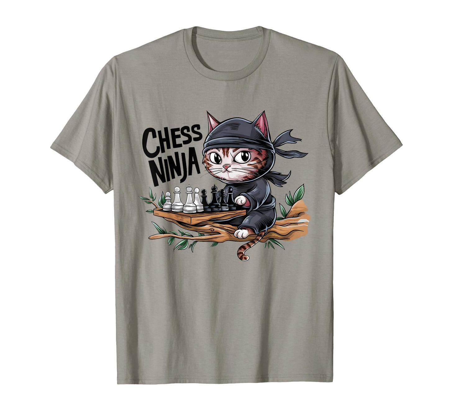Chess Ninja Funny Cat Playing Chess Boy Girls Birthday Men T-Shirt