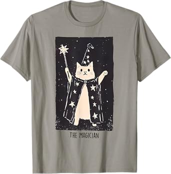 Wizard Cat Weird Funny Tarot Card The Magician Halloween Cat T-Shirt for Men Women Kids