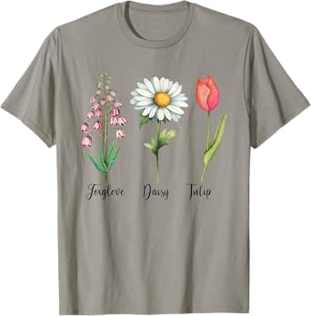 Vintage Floral Plant Foxglove Daisy Tulip Flowers Mom Women T-Shirt