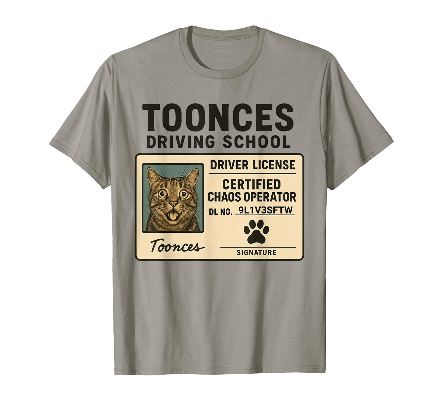 Toonces Driving School Funny Cat 9 Lives License T-Shirt