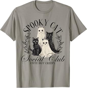 Spooky Cat Social Club Ghost Cat Halloween Gothic Black Cat Men Women Kids T-Shirt