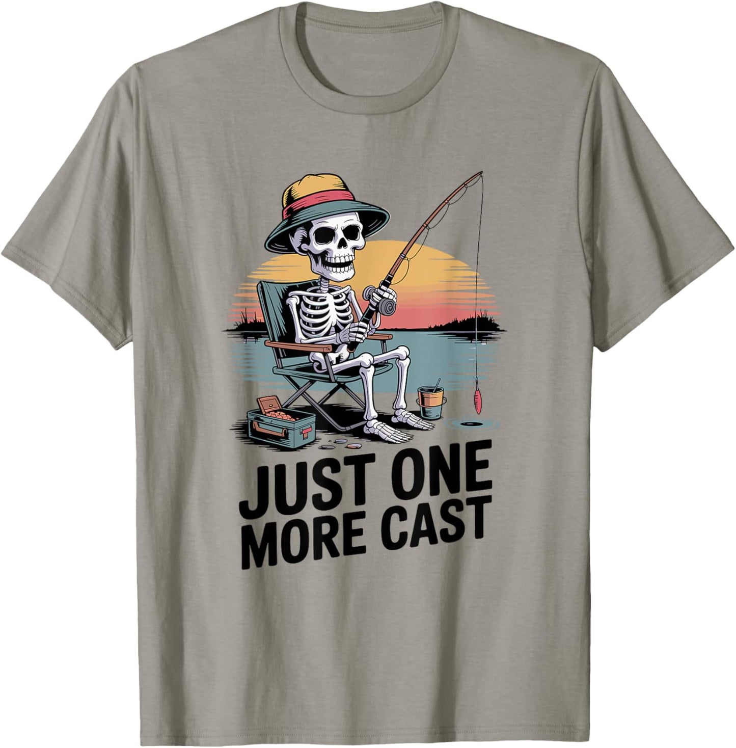 Funny Skeleton Fishing Shirt - Just One More Cast Sunset T-Shirt