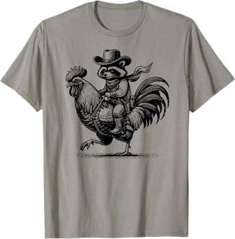 Funny Raccoon With Cowboy Hat & Boots Riding Rooster Vintage T-Shirt