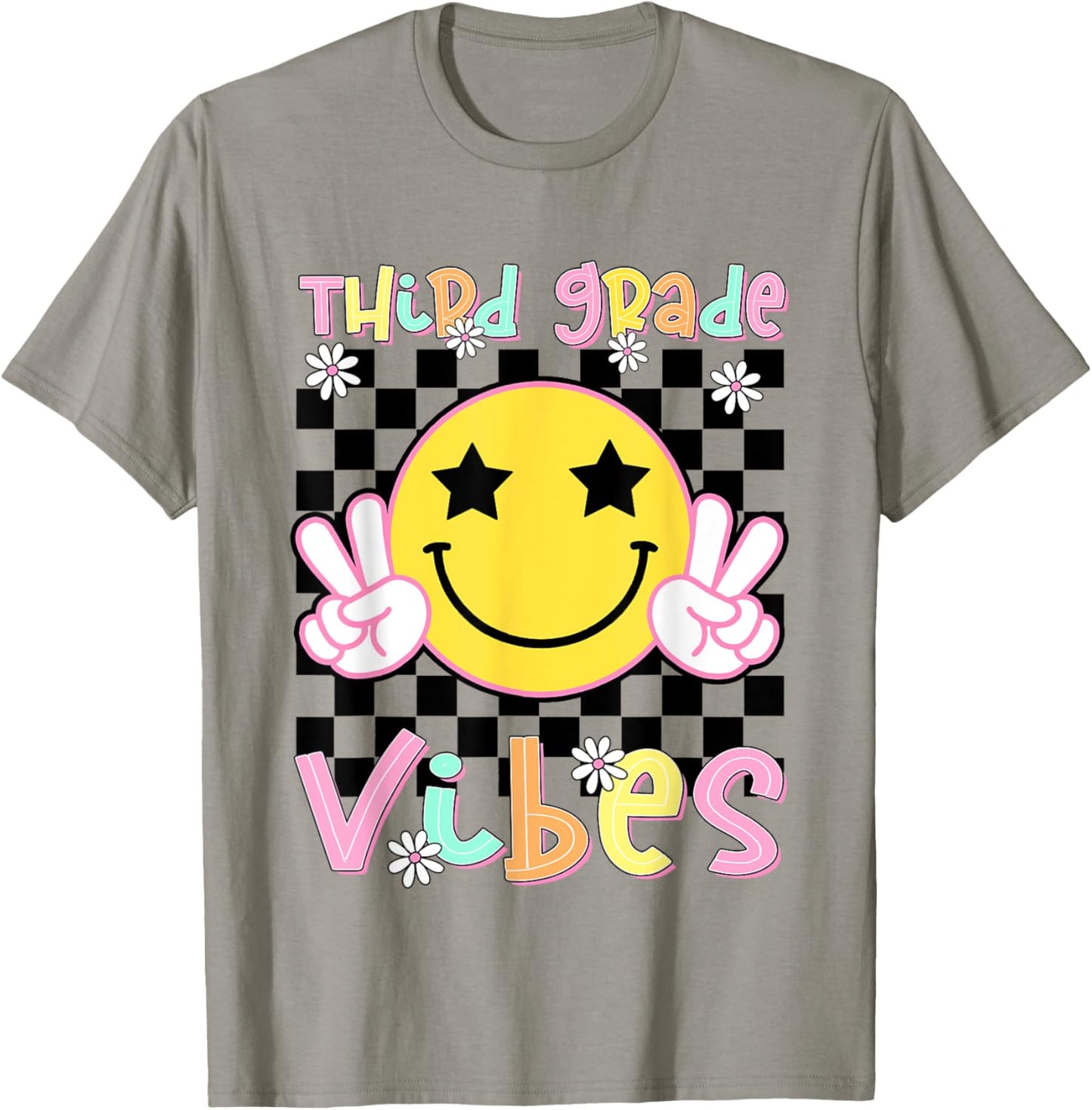 Third Grade Vibes Groovy Smile Face Back To School Girls Tee by TeeBrew