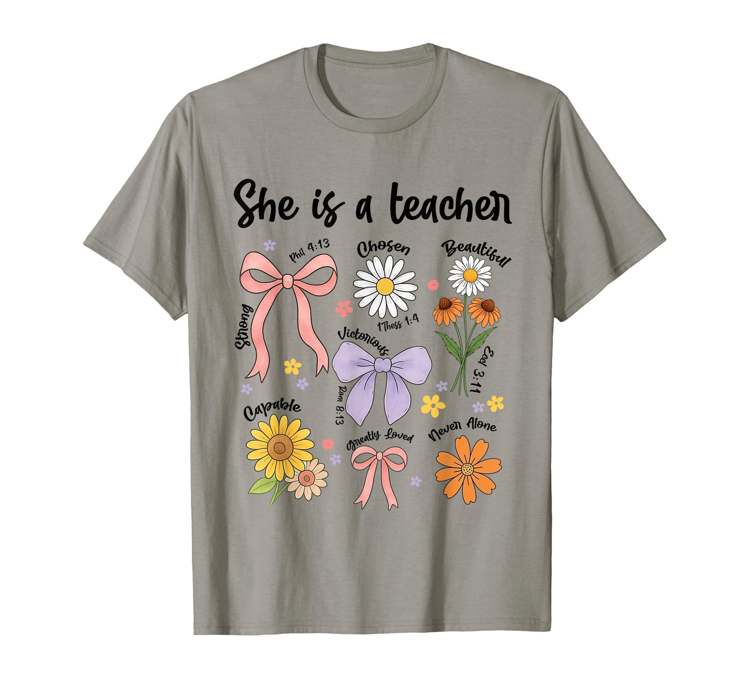 She is A Teacher Christian Floral Coquette Bow Teaching Life T-Shirt