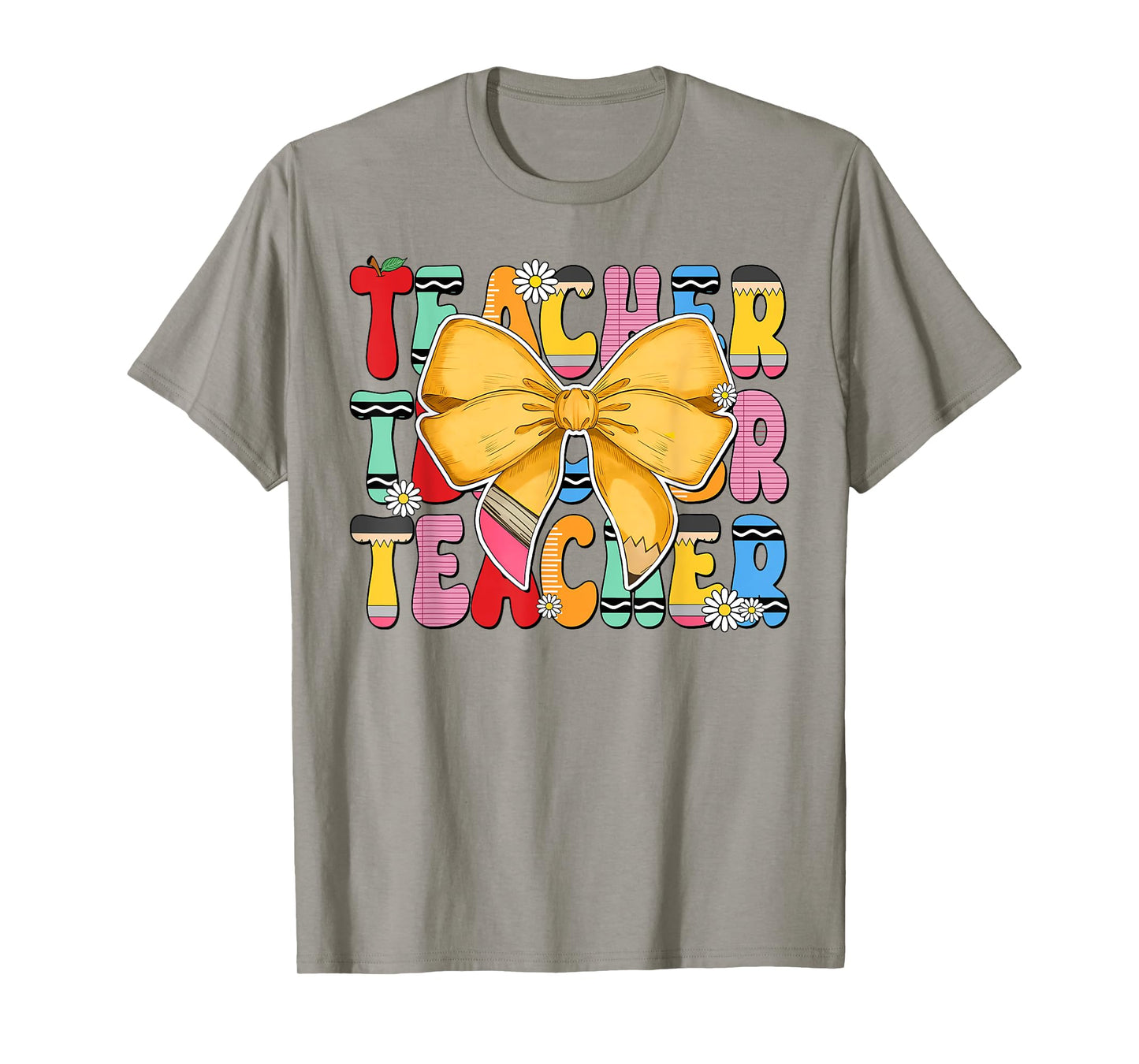 Teacher Pencil Coquette Bow Funny Back To School Teacher Men Women T-Shirt