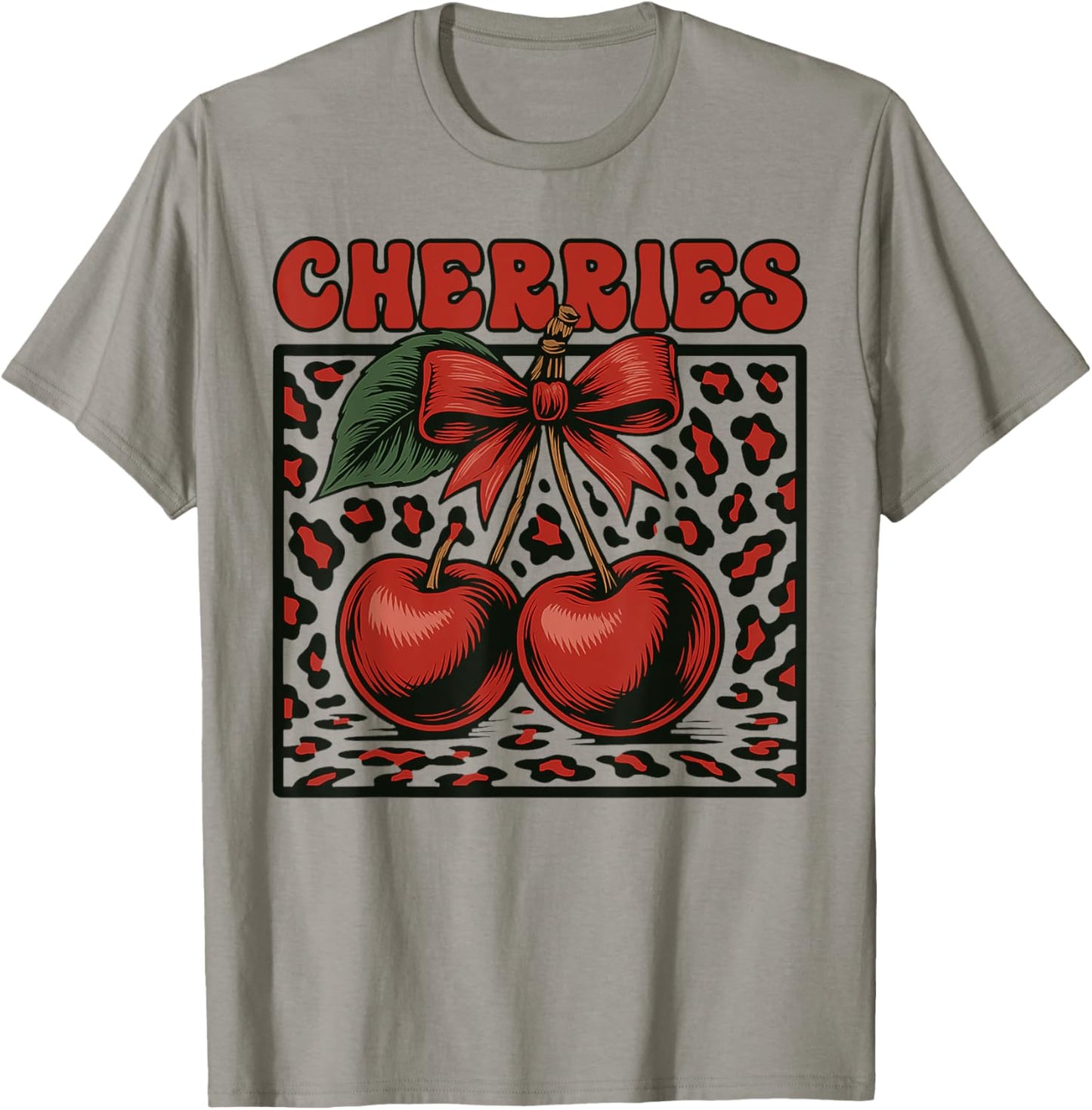 Funny Cherries Retro Cheetah Cherry Coquette Bow Aesthetic T-Shirt