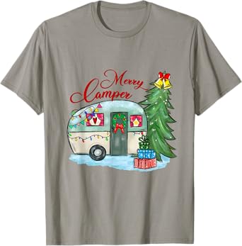 Merry Camper Christmas Santa Camper Camping Truck Xmas Tree T-Shirt
