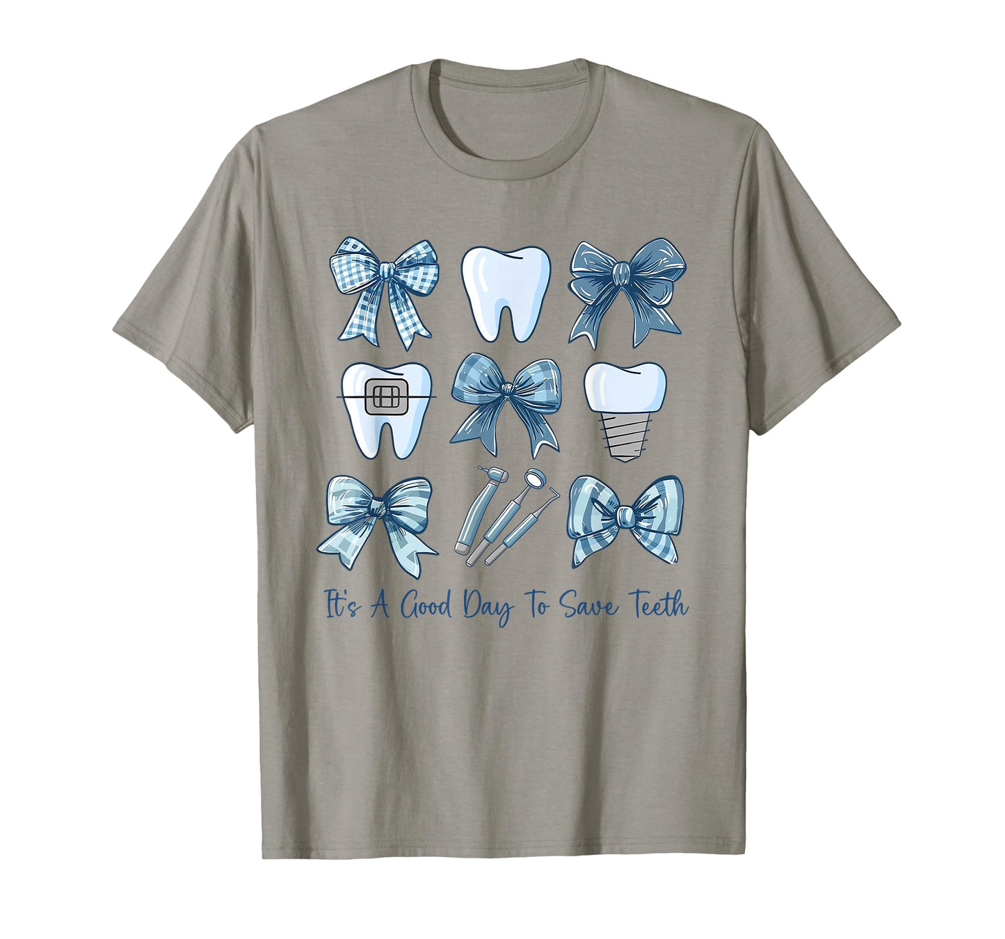 Blue Coquette Bow Cute Teeth Dentist Squad Dental Assistant T-Shirt