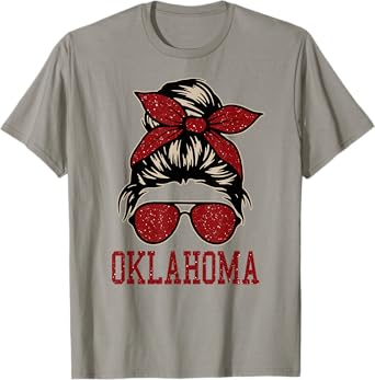Oklahoma Women Girl Messy Bun Hair. Oklahoma US College Font T-Shirt