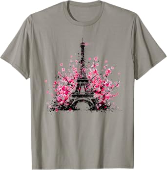 Eiffel Tower Cherry Blossoms - Vintage Paris Souvenir T-Shirt
