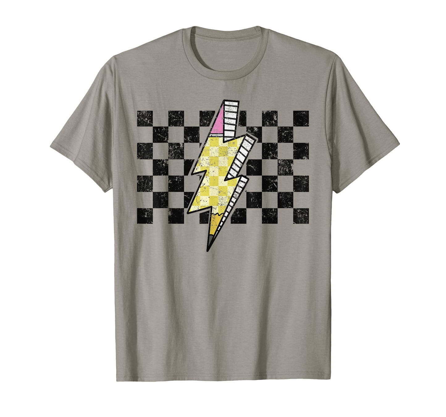 Retro Black And White Checkered Pattern Pencil T-Shirt
