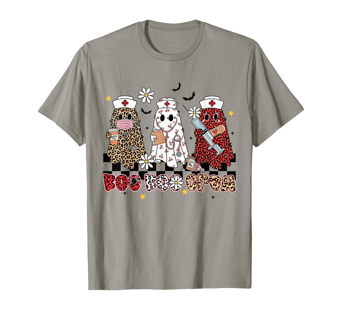 Floral Boo Crew Leopard Ghost Halloween Night Shift Nurse T-Shirt