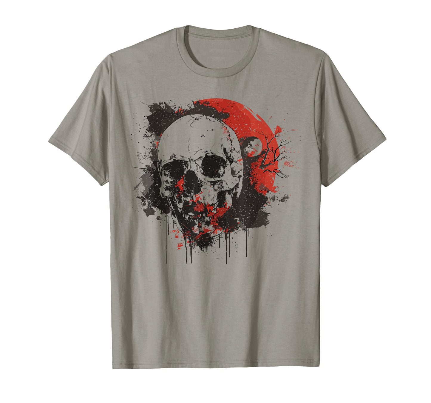 Skull Blood Red Moon Black Gothic Raven Grunge Graphic Art T-Shirt