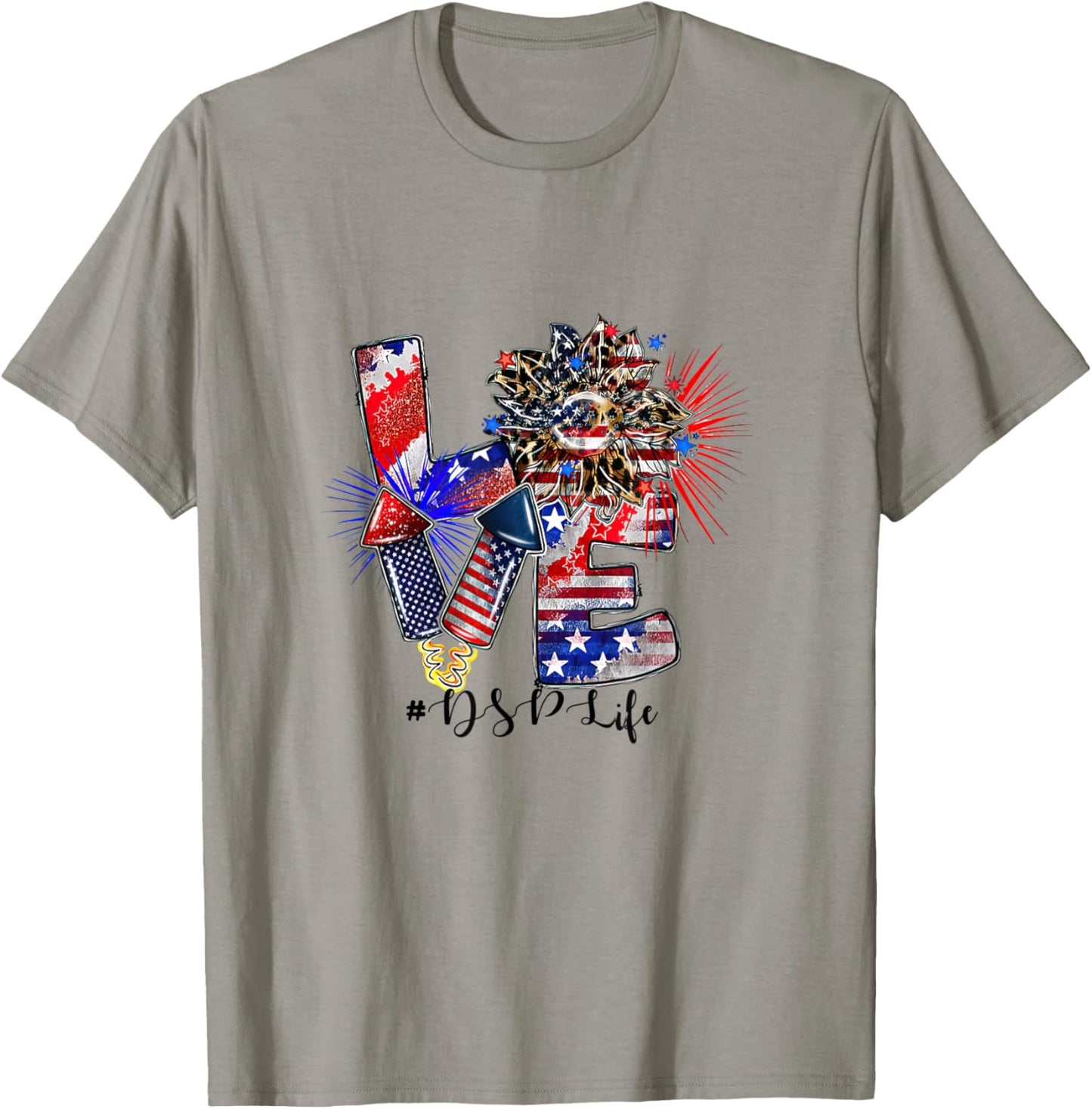 Love DSP Life Firework Sunflower Patriotic American Flag T-Shirt