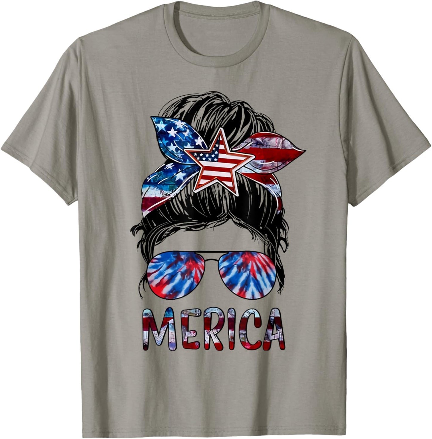 Messy Bun American Flag Tie Dye Womens T-Shirt
