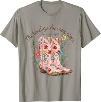 The Lord Guides Our Steps Western Cowboy Boots Bible Verse T-Shirt