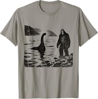 Loch Ness Monster and Bigfoot Vintage Photo - Humor Design T-Shirt
