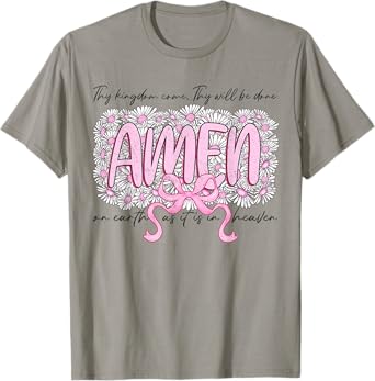 Floral AMEN Coquette Bow Bible Verse Christian Jesus Women T-Shirt