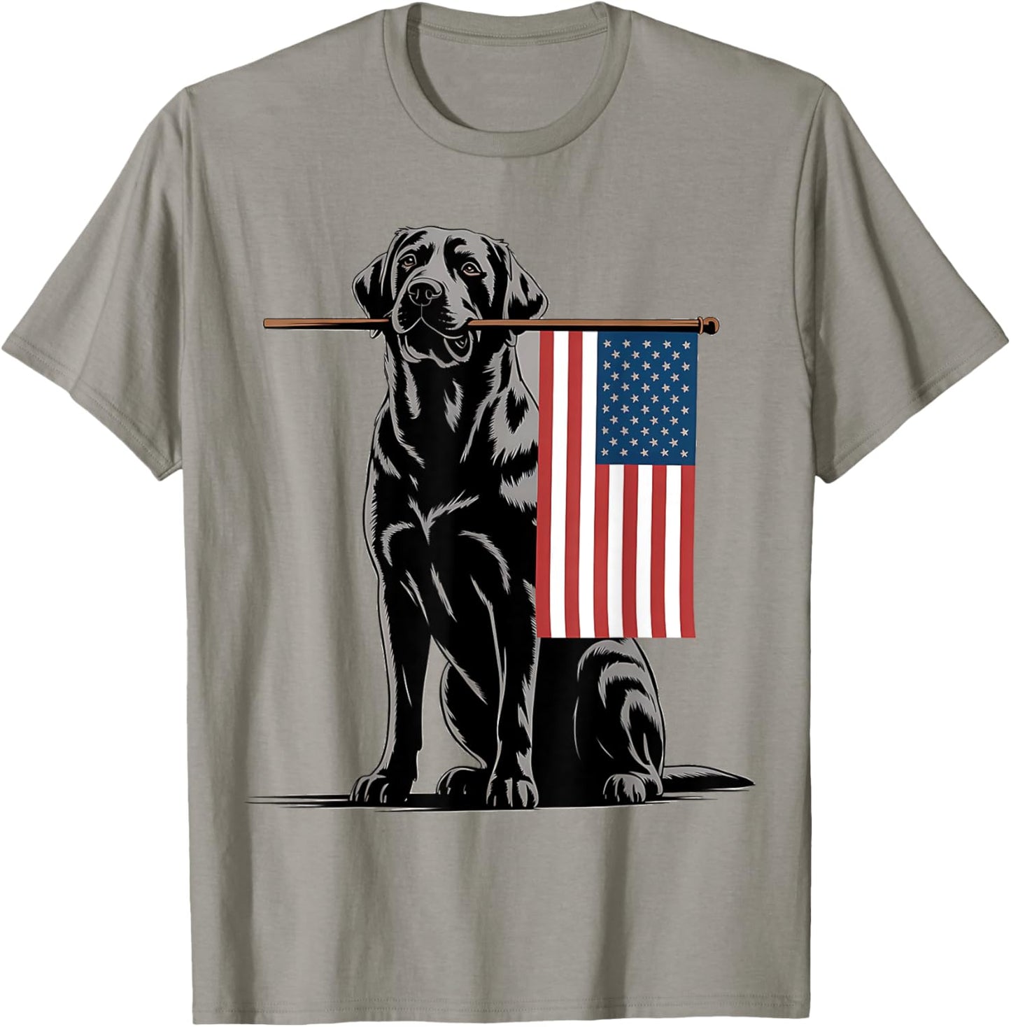 Black Lab Dog Holding July 4th Patriotic USA Flag T-Shirt