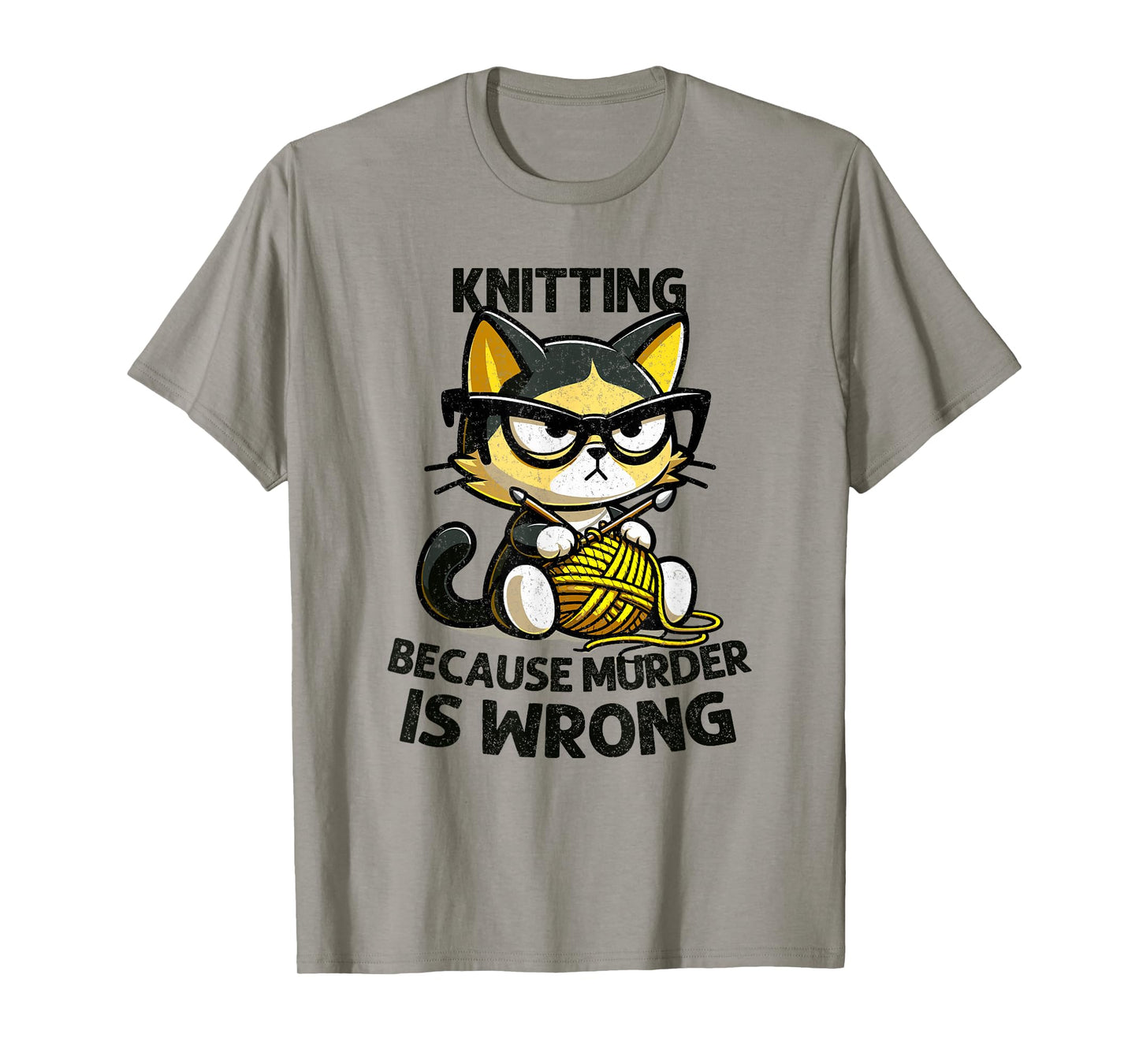 Cat Kitten Knitting knitting because murder is wrong T-Shirt