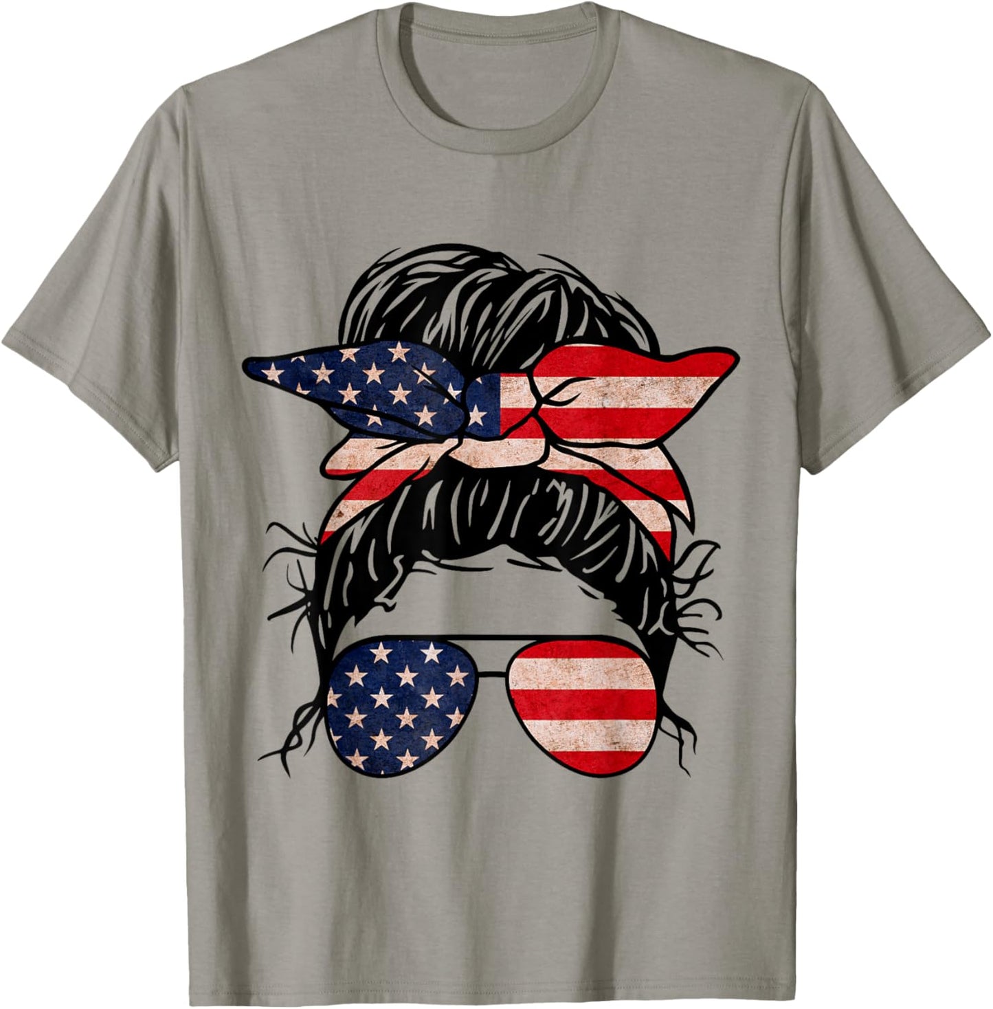 Messy Bun USA Flag Glasses 4th of July Patriotic T-Shirt