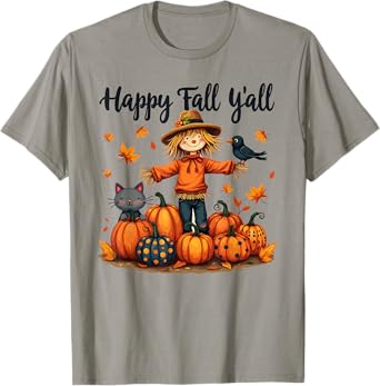 Scarecrow Happy Fall Y'all Thanksgiving Halloween Women Men T-Shirt
