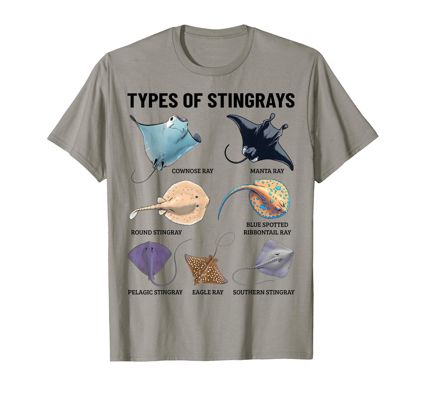 Types of Stingray Ocean Life Stingray Species Educational T-Shirt