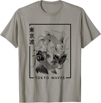 Japanese Koi Fish White Black Drawn Minimalistic Japan Art T-Shirt