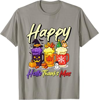 Happy HalloThanksMas Halloween Thanksgiving Christmas Beer T-Shirt