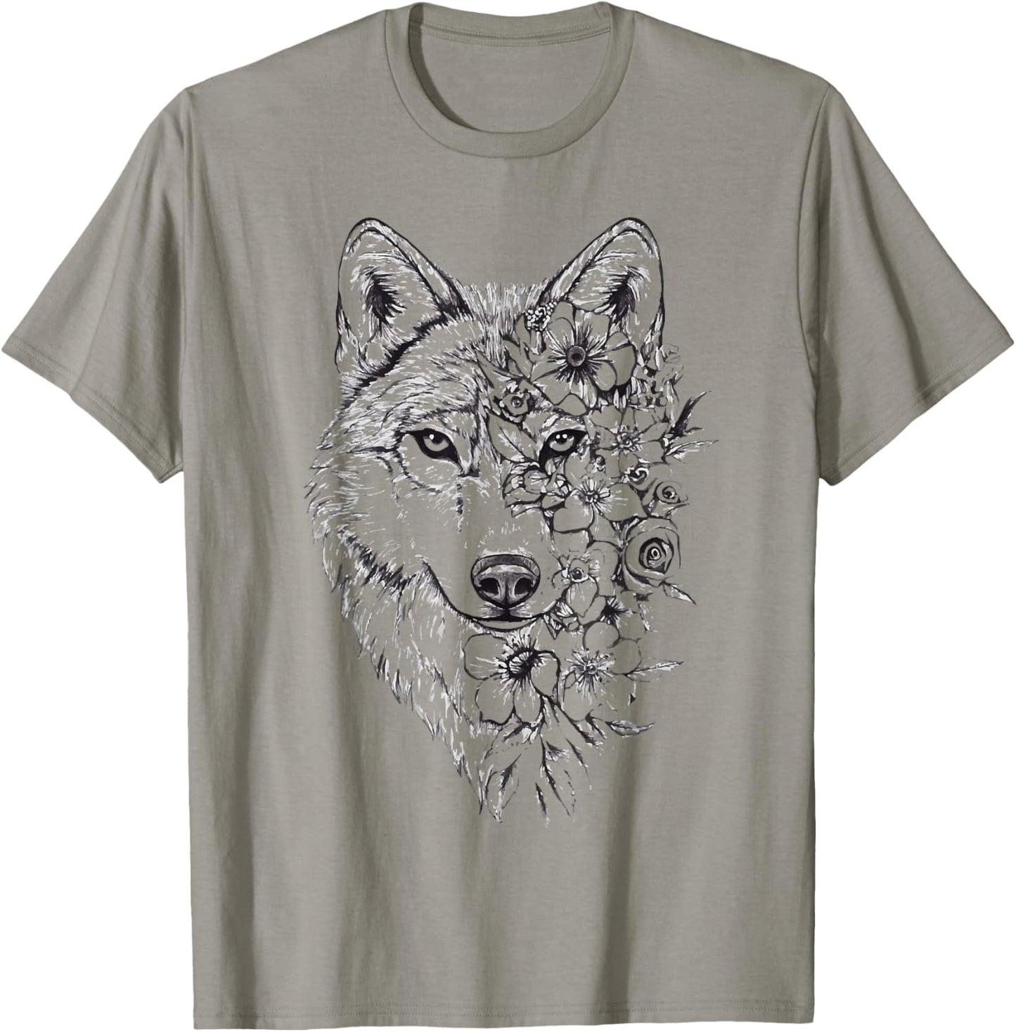 Wolf Floral Vintage Flowers Wolf Face Wolves Lover T-Shirt