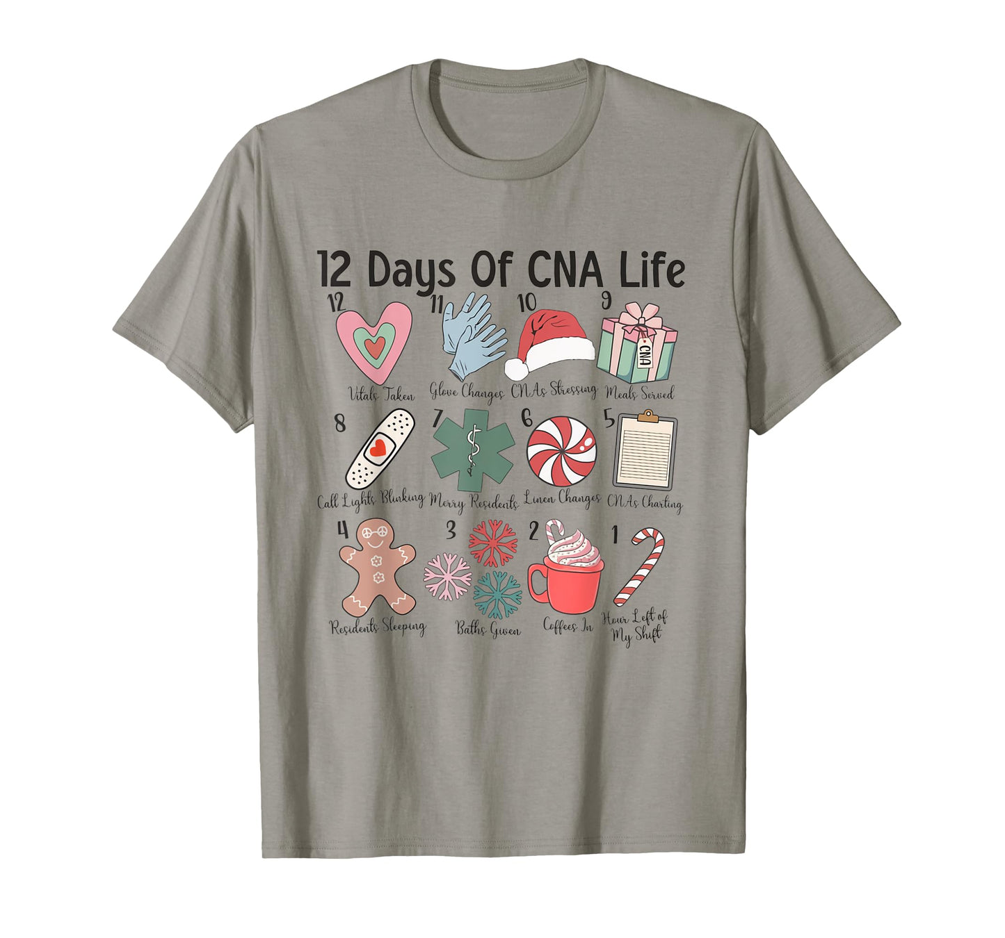 12 Days of CNA Life Certified Nursing Assistant Christmas T-Shirt