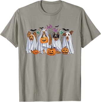 Halloween Boo Dogs Ghost Pumpkins Spooky Dog Lover Outfit T-Shirt for Men Women Girls Kids